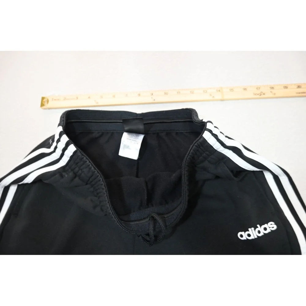 Adidas Joggers Mens Large Black Three Stripe Drawstring Sweatpants Excellent